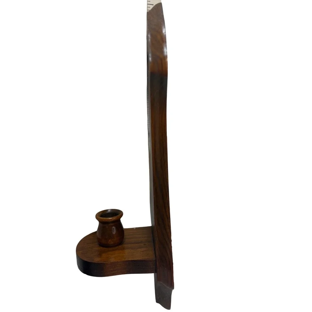 Dark Wood Heart Cutout Wall Sconce Single Taper Candle Holder Rustic Vintage